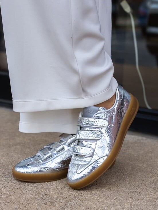 P448 Shoes - P448 Monza Velcro Silver Leather Sneaker